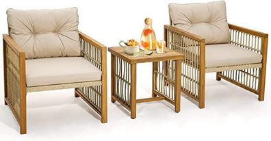 3tlg. Gartenmöbel Akazienholz Set inkl. 2 Holzsessel und 1 Beistelltisch, Sitzgruppe