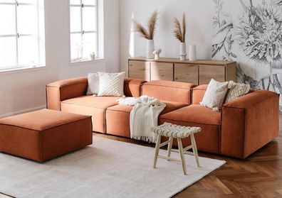 Sofa Set xxl Big Sofas Couchen Orange mit Hocker Stoffsofa Textil Couch