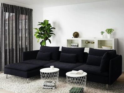 L-Form Couch Wohnlandschaft Ecksofa Garnitur Modern Design Sofa Textil Schwarz