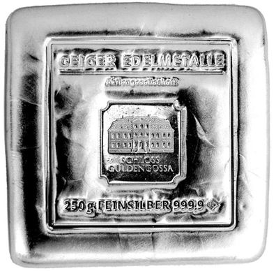 Geiger Original 250 Gramm Gußbarren 999.9 Silberbarren quadratisch