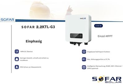 Sofar Solar Wechselrichter 2200TL-G3 Inverter 1PH 2,2kW Einphasig WiFi
