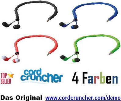 40 Stück InEar Kopfhörer mit CordCruncher Kabel 3,5mm Klinke in 4 Farben NEU