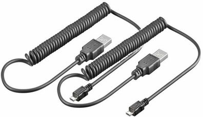 2x goobay® Spiral Anschluss Kabel USB A Stecker auf Micro USB B Stecker schwarz