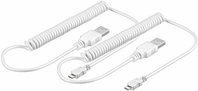 2x goobay® Spiral Anschluss Kabel USB A Stecker auf Micro USB B Stecker weiss
