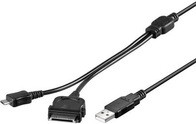USB Datenkabel 2in1 USB > micro USB für iPhone iPad iPod in schwarz von goobay®
