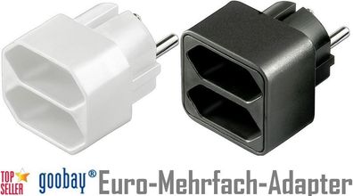 2x 220V Euro Strom mehrfach Adapter 2 fach Eurobuchse schwarz & weiß Neu & OVP