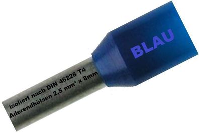 Isolierte Aderendhülsen 2,5 mm² x 8mm Adernhülsen Aderendhülse verzinnt Blau NEU