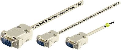 D-SUB Anschlusskabel 9 pol. D-SUB Stecker 232 seriell serial 1:1 in grau 1,8- 2m