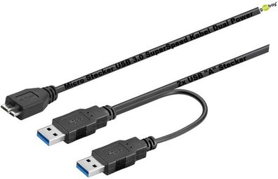2x A Stecker > Micro B Stecker USB 3.0 Dual Power SuperSpeed Kabel