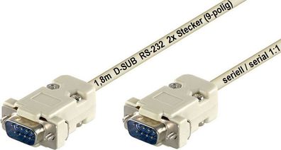 D Sub Anschlusskabel 9 polig D-SUB 2x Stecker RS-232 seriell serial 1:1 ca. 1,8m