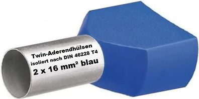 Twin Aderendhülsen 2 x 16 mm² blau Adernhülsen Doppel Aderendhülse verzinnt