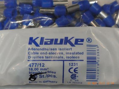 Klauke® Aderendhülsen blau 16mm² x12mm Adernhülsen isoliert NEU & OVP
