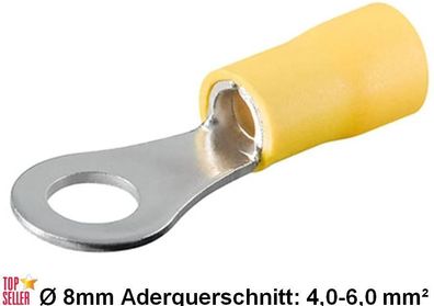 Kabelschuhe gelb 2,5-6 mm² Kabelöse Ring M8 Ø 8mm Quetschkabelschuhe Ringform