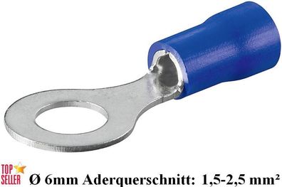 Kabelschuhe blau 1,5-2,5 mm² Kabelöse Ring M6 Ø 6mm Quetschkabelschuhe Ringform