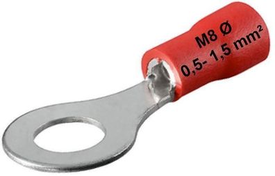 Kabelschuhe rot 0,5- 1,5 mm² Kabelöse Ring M8 Ø 8mm Quetschkabelschuhe Ringform