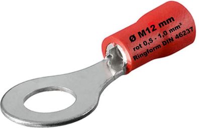 Kabelschuhe rot 0,5-1,5 mm² Kabelöse Ring M12 Ø 12mm Quetschkabelschuhe Ringform