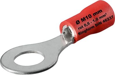 Kabelschuhe rot 0,5-1,5 mm² Kabelöse Ring M10 Ø 10mm Quetschkabelschuhe Ringform