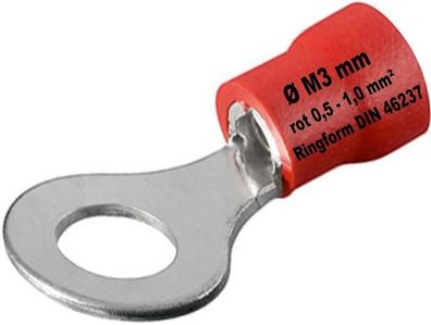 Kabelschuhe rot 0,5-1 mm² Kabelöse Ring M3 Ø 3mm Quetschkabelschuhe Ringform