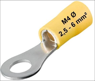 Kabelschuhe gelb 2,5-6 mm² Kabelöse Ring M4 Ø 4mm Quetschkabelschuhe Ringform