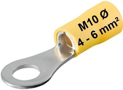Kabelschuhe gelb 4 - 6 mm² Kabelöse Ring M10 Ø 10mm Quetschkabelschuhe Ringform