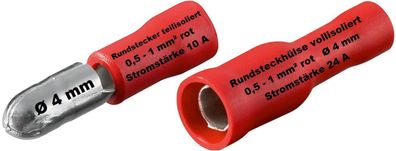 Rundstecker Rundhülse Ø 4,0mm Kabelschuhe rot 0,5-1,0mm² Rundverbinder NEU & OVP