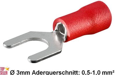 Kabelschuhe Gabel Ø 3mm M3 rot 0,5-1,0mm² Quetschkabelschuhe Gabelform NEU