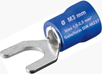 Gabel 3mm Kabelschuhe M3 blau 1,5-2,5mm² Ø 3mm Quetschkabelschuhe Gabelform