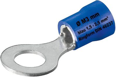 Kabelschuhe blau 1,5-2,5 mm² Kabelöse Ring M3 Ø 3mm Quetschkabelschuhe Ringform