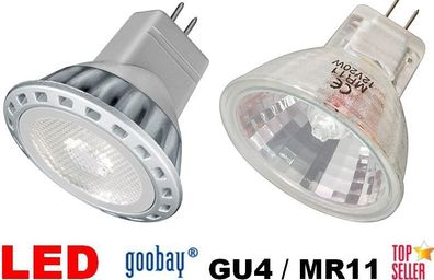 GU4 / MR11 Leuchtmittel LED 1,6 - 2W Warmweiss / Weiss 12V / Halogen 20W 35W