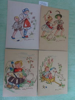 sehr alte Postkarten AK Hedwig Bühning lesen tanzen spielen Kinder
