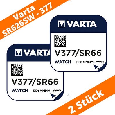 2 x V377 Uhren-Batterie Knopfzelle SR66 SR626 AG4 VARTA Silberoxid Neu