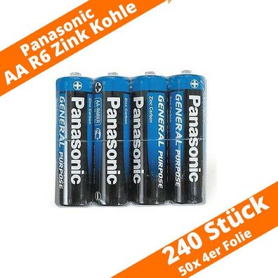 240 x Panasonic AA Mignon R6 Zink Kohle Batterien Folie 60 x 4er Folie 1,5V