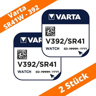 2 x Varta V392 Knopfzelle Uhrenbatterie 1,55 V SR41W AG3 LR41 L41 192 Silberoxid