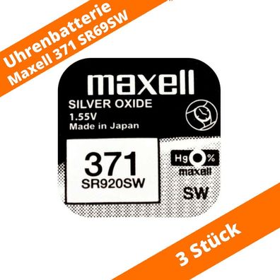 3 x Maxell 371 SR920SW SR69 AG6 605 280-31 RW315 SB-AN Uhren Batterie 1,55V