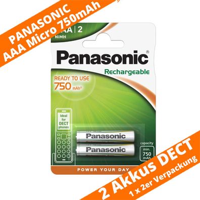 2 x Panasonic 750mAh Akku DECT Micro AAA Telefon 1,2V 1 x 2er Blister NiMH NEU