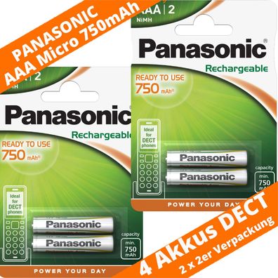 4 x Panasonic 750mAh Akku DECT Micro AAA Telefon 1,2V 2 x 2er Blister NiMH NEU