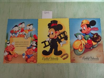 3 alte Postkarten AK Walt Disney W.D.P. Hansa Verlag Bonn HB 3 Schweinchen Micky....