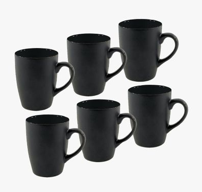 Porzellan Kaffeetasse 6er Set 340 ml - schwarz matt - Kaffee Becher Tee Tasse