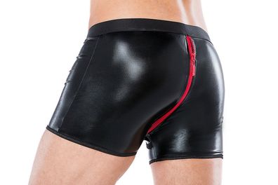 Wetlook Shorts Schwarz/ Rot Herren Boxershorts Zip Männer Unterwäsche S/ M - 5 XL