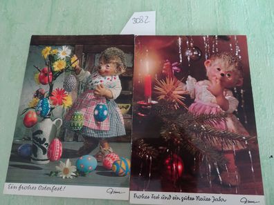 2 Postkarten AK Mecki Diehl Europakontor Köln Ostern 1972 Weihnachten 1973 gelaufen