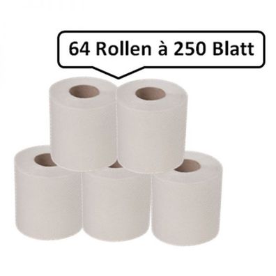 64 Toilettenpapierrollen SET, Rolle je 27,5m, 2-lagig, Recyclingpapier, hochweiß, sau