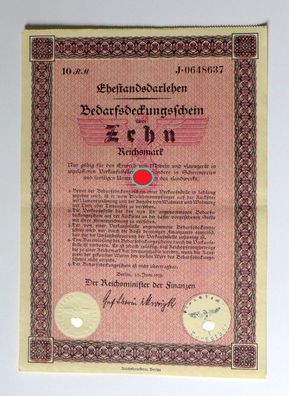 Ehestandsdarlehen Berlin 1933 Bedarfsdeckungsschein 10 RM