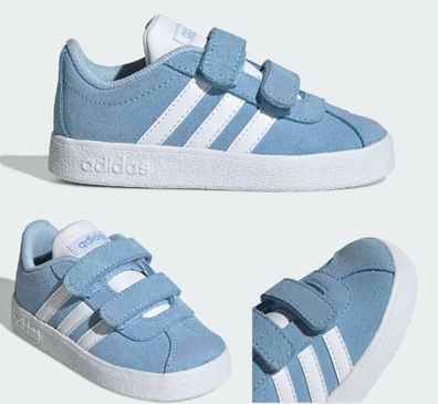 Adidas VL Court Kinder Sneaker echtes Leder Turnschuhe Schuhe hellblau EE6906