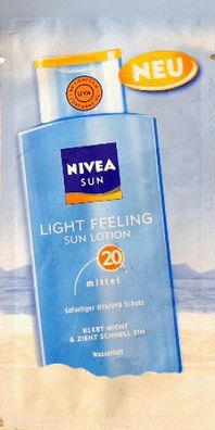 NIVEA Sun Light Feeling Sonnenschutz Lotion LSF 20 wasserfest 8ml Reisegröße