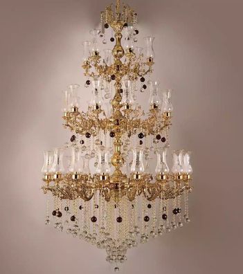 Luxus Deckenleuchte Gold Kronleuchter Deckenlampe Lüster Kristall 130x280cm