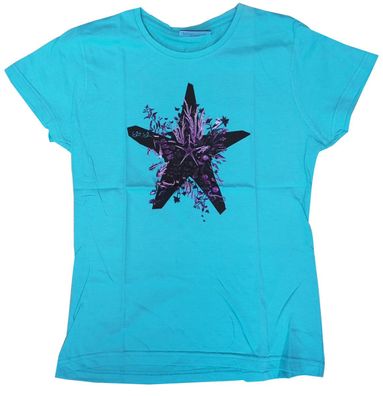 Girlie Shirt "Ich + Ich" Fun T-Shirt Fanshirt Stern Türkis mit lila Ornamenten M