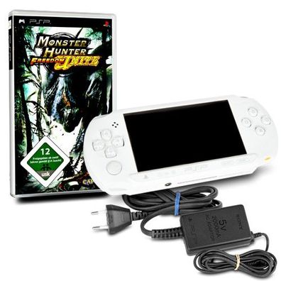 PSP Konsole E1004 in Weiss / White #50A + original Ladekabel + Spiel Monster Hunte...