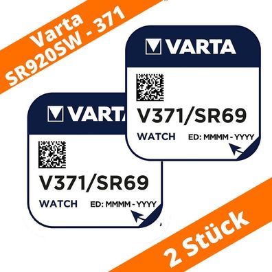 2 x VARTA V 371 Knopfzellen Uhrenbatterie Silberoxid V371 SR69 SR920SW SR920 AG6