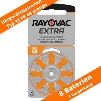 8 x Rayovac Extra 13 Orange PR48 ZA13 D13 Hörgerätebatterien 1,45V 1 x 8ter