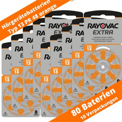 80 x Rayovac Extra 13 Orange PR48 ZA13 D13 Hörgerätebatterien 1,45V 10 x 8ter